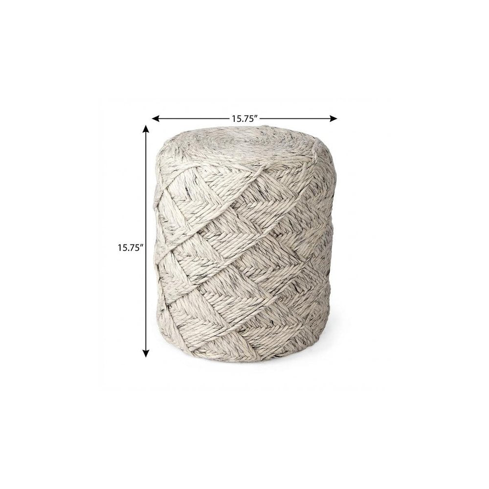 16" Beige and Gray Wool Chevron Round Pouf Ottoman — view 7