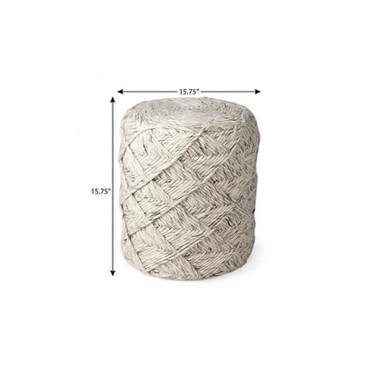 16" Beige and Gray Wool Chevron Round Pouf Ottoman HomeRoots