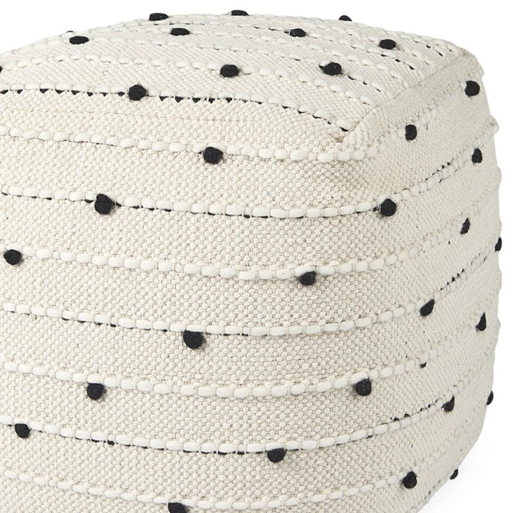 16" Black Cream and White Cotton and Wool Polka Dots Pouf Ottoman — view 9