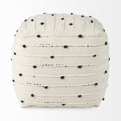 16" Black Cream and White Cotton and Wool Polka Dots Pouf Ottoman HomeRoots