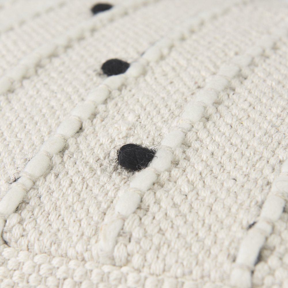 16" Black Cream and White Cotton and Wool Polka Dots Pouf Ottoman — view 6