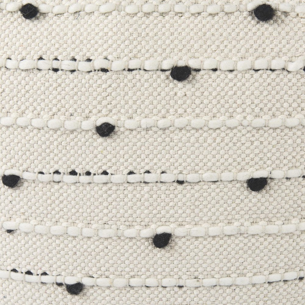 16" Black Cream and White Cotton and Wool Polka Dots Pouf Ottoman HomeRoots