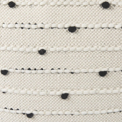 16" Black Cream and White Cotton and Wool Polka Dots Pouf Ottoman HomeRoots