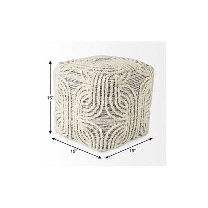 16" Beige Cream and Gray Cotton and Wool Geometric Cube Pouf Ottoman HomeRoots