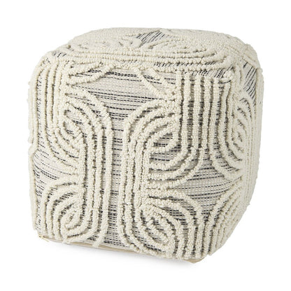16" Beige Cream and Gray Cotton and Wool Geometric Cube Pouf Ottoman HomeRoots