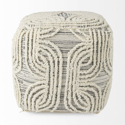 16" Beige Cream and Gray Cotton and Wool Geometric Cube Pouf Ottoman