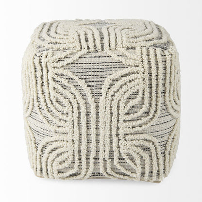 16" Beige Cream and Gray Cotton and Wool Geometric Cube Pouf Ottoman HomeRoots