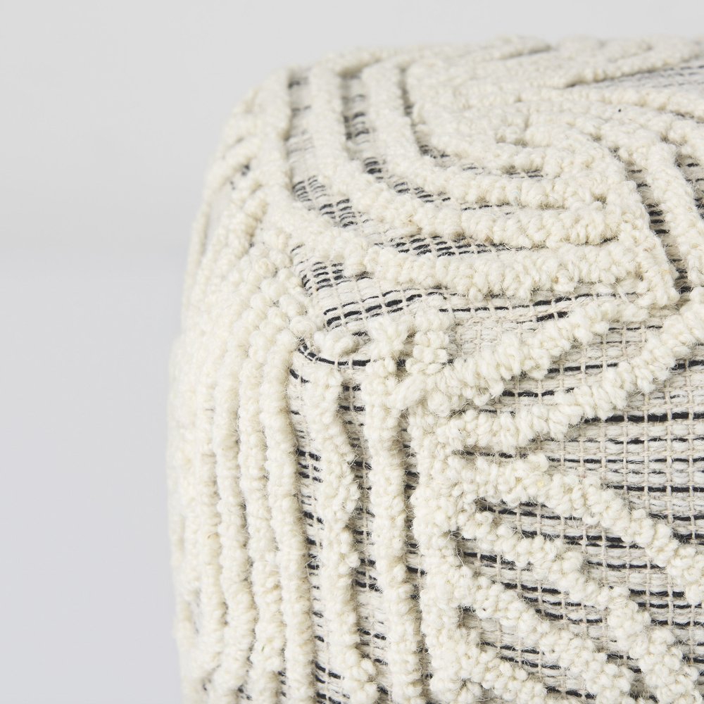16" Beige Cream and Gray Cotton and Wool Geometric Cube Pouf Ottoman HomeRoots