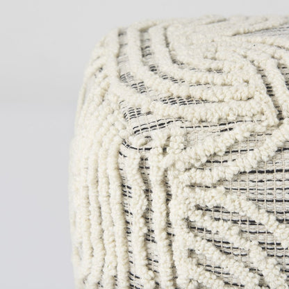 16" Beige Cream and Gray Cotton and Wool Geometric Cube Pouf Ottoman HomeRoots