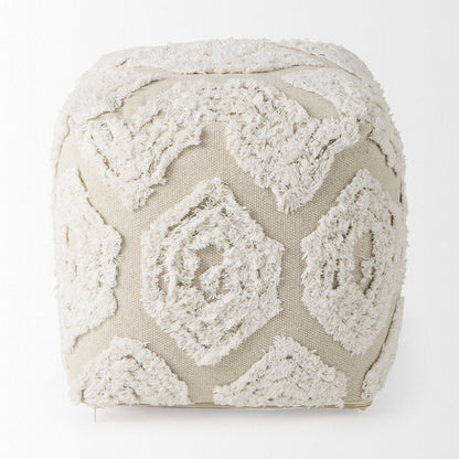 16" Beige and Cream Cotton Geometric Cube Pouf Ottoman HomeRoots