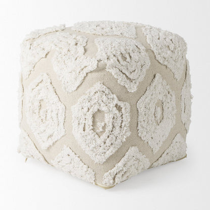 16" Beige and Cream Cotton Geometric Cube Pouf Ottoman HomeRoots