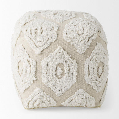 16" Beige and Cream Cotton Geometric Cube Pouf Ottoman HomeRoots