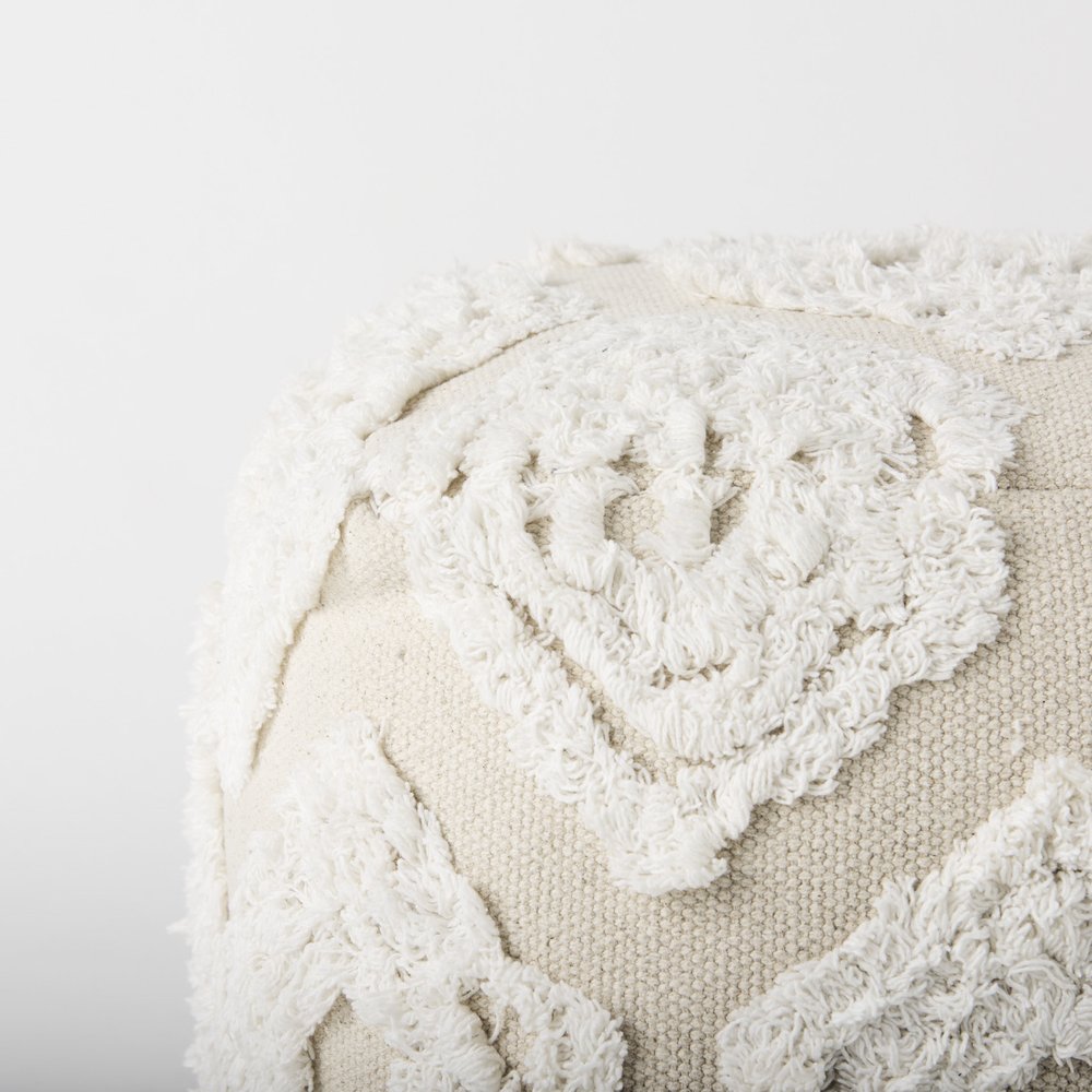 16" Beige and Cream Cotton Geometric Cube Pouf Ottoman HomeRoots