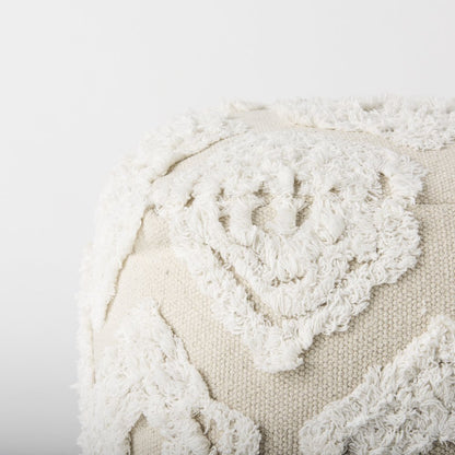 16" Beige and Cream Cotton Geometric Cube Pouf Ottoman HomeRoots