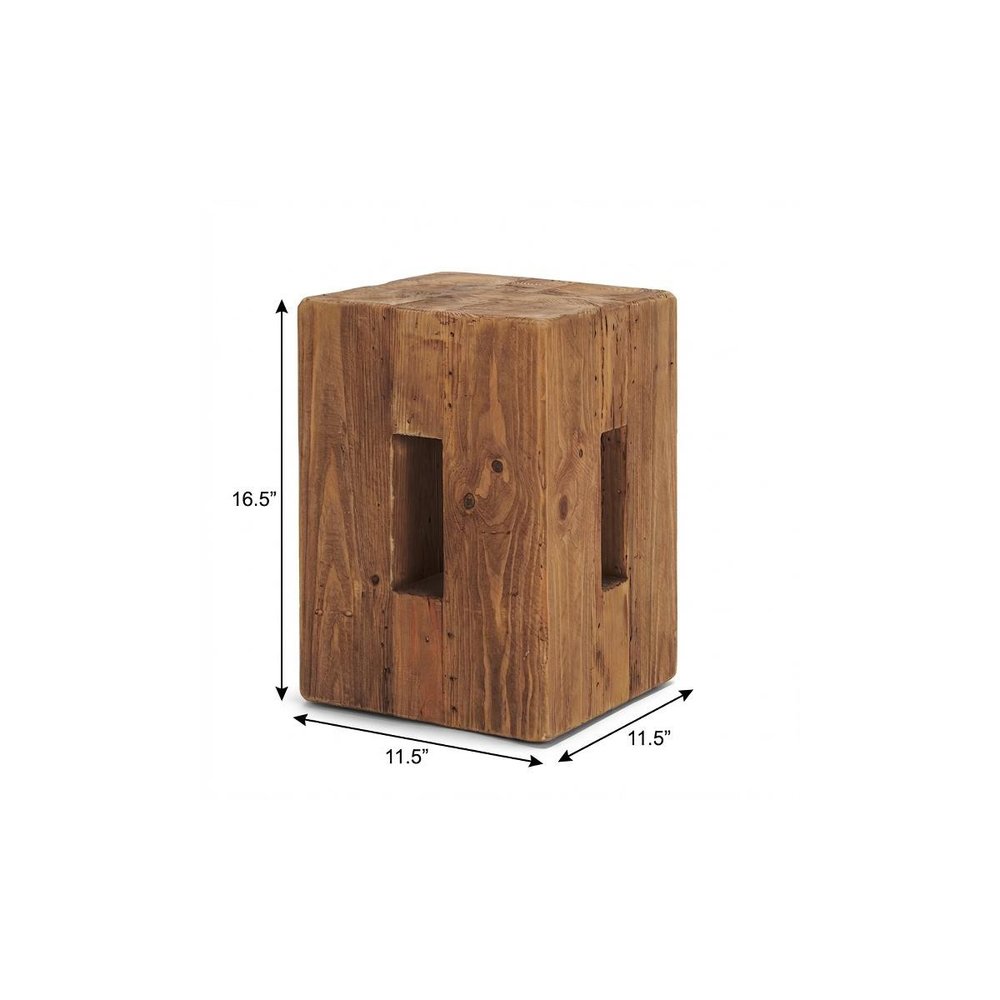 17" Brown Distressed Solid Wood Square Pedestal End Table With Shelf HomeRoots