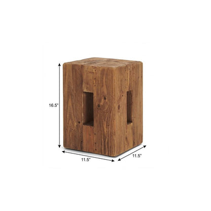 17" Brown Distressed Solid Wood Square Pedestal End Table With Shelf HomeRoots