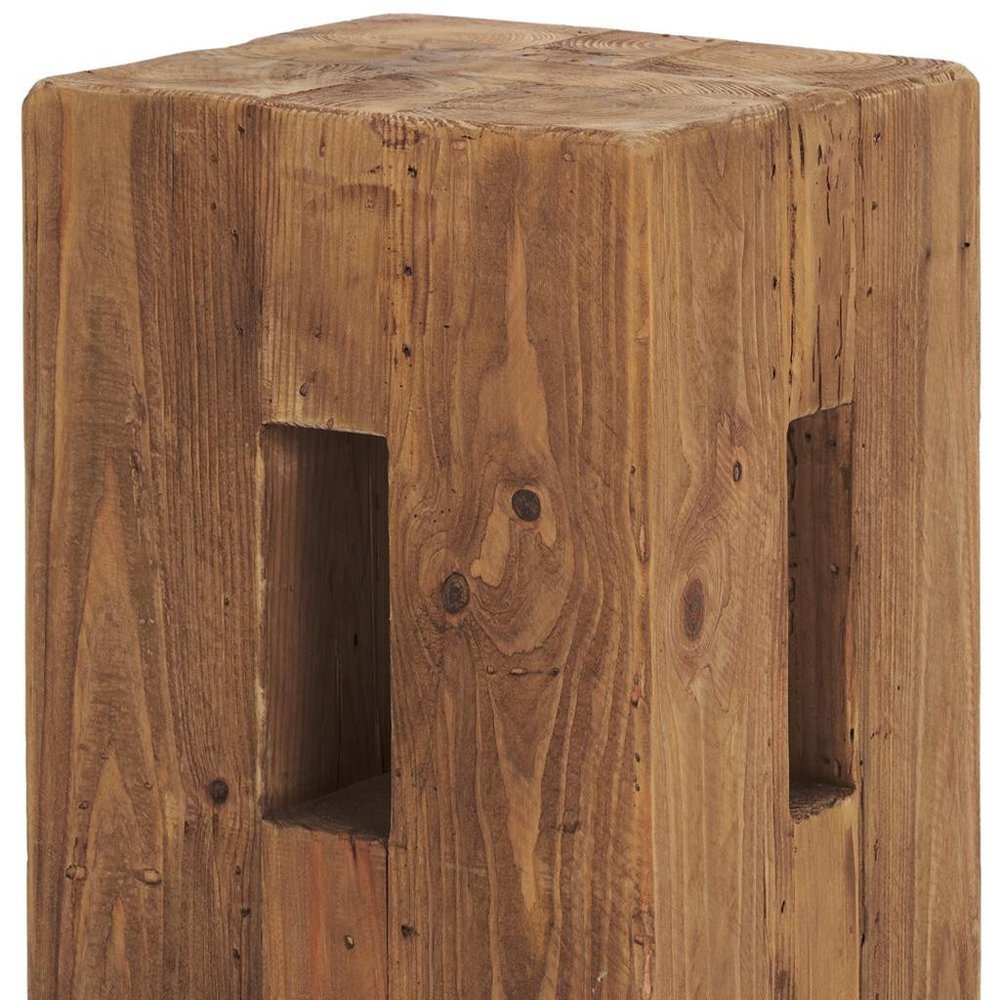 17" Brown Distressed Solid Wood Square Pedestal End Table With Shelf — view 21