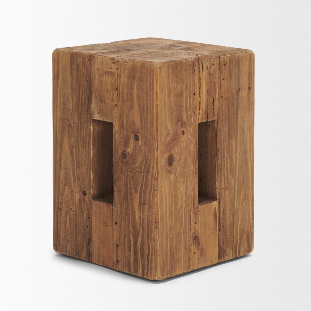 17" Brown Distressed Solid Wood Square Pedestal End Table With Shelf HomeRoots