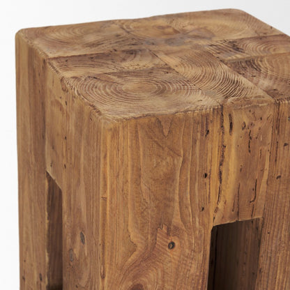 17" Brown Distressed Solid Wood Square Pedestal End Table With Shelf HomeRoots