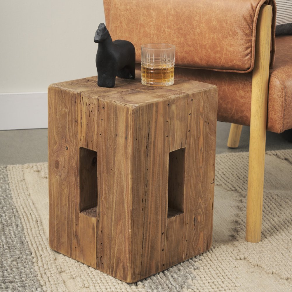 17" Brown Distressed Solid Wood Square Pedestal End Table With Shelf — view 19