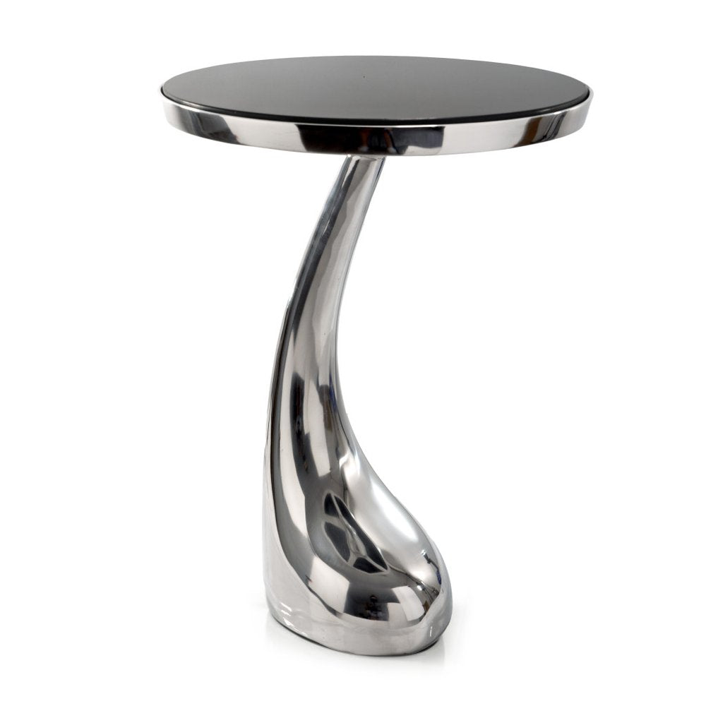 21" Silver And Black Aluminum And Granite Round Abstract End Table HomeRoots