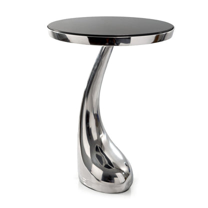 21" Silver And Black Aluminum And Granite Round Abstract End Table HomeRoots