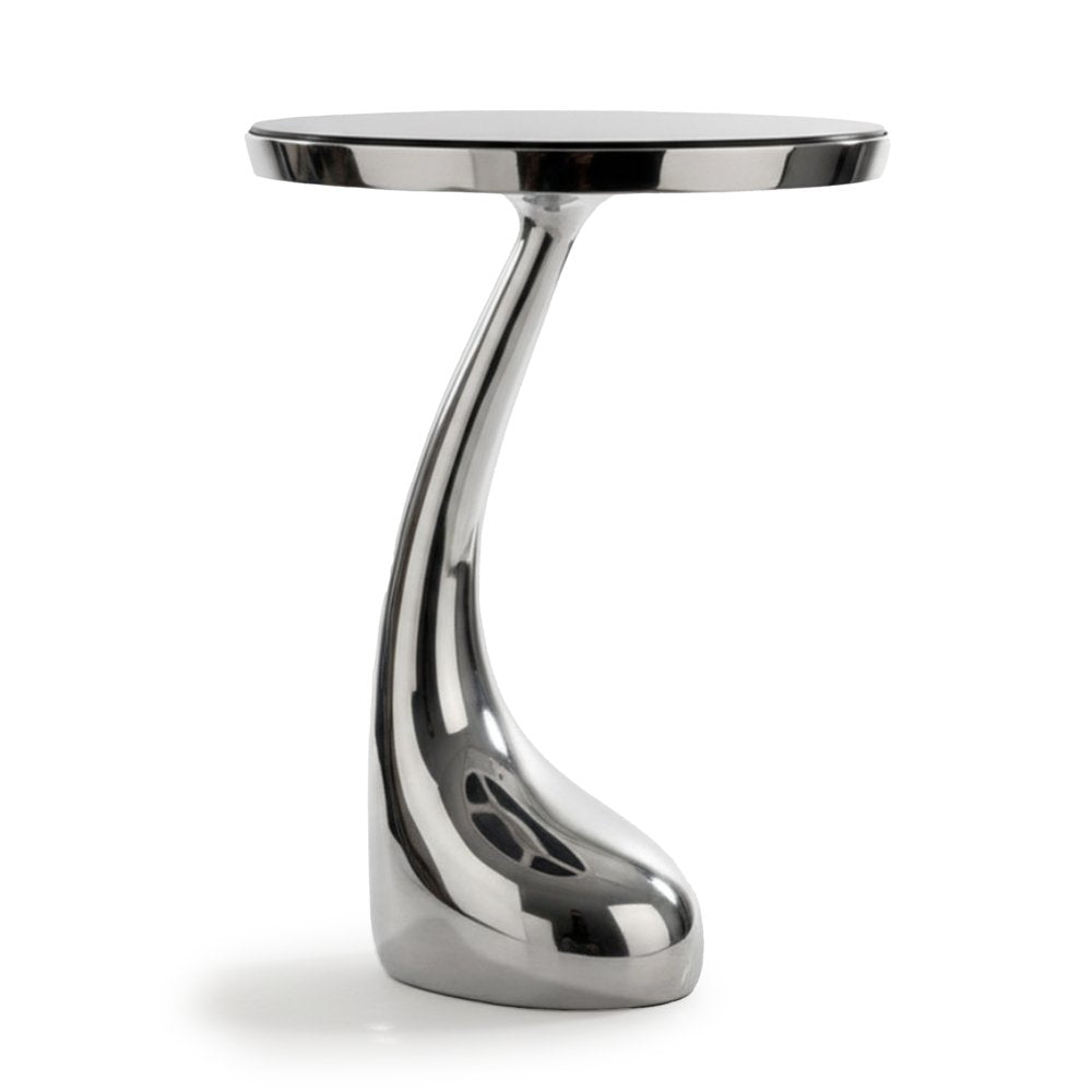 21" Silver And Black Aluminum And Granite Round Abstract End Table — view 2