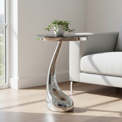 21" Silver And Black Aluminum And Granite Round Abstract End Table HomeRoots