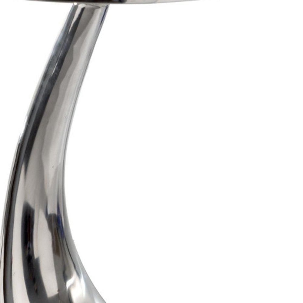 21" Silver And Black Aluminum And Granite Round Abstract End Table — view 5