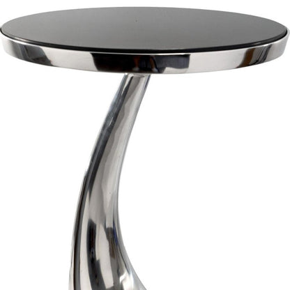 21" Silver And Black Aluminum And Granite Round Abstract End Table HomeRoots