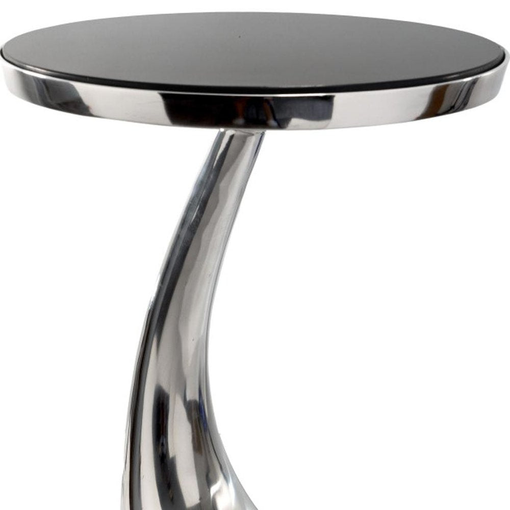 21" Silver And Black Aluminum And Granite Round Abstract End Table — view 5