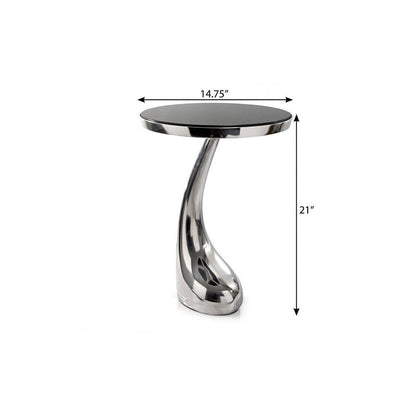 21" Silver And Black Aluminum And Granite Round Abstract End Table HomeRoots