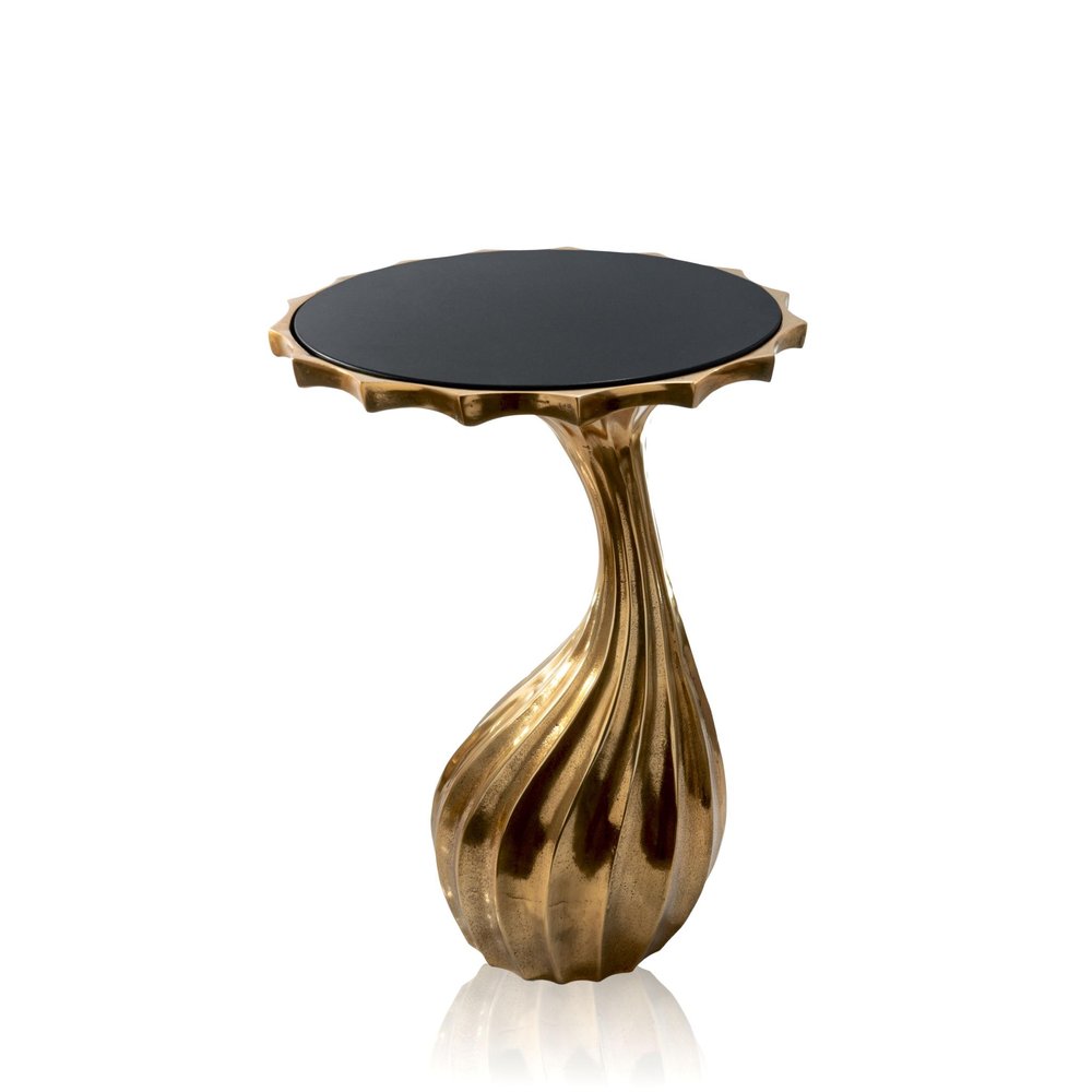 25" Gold And Black Aluminum And Granite Round Abstract End Table HomeRoots