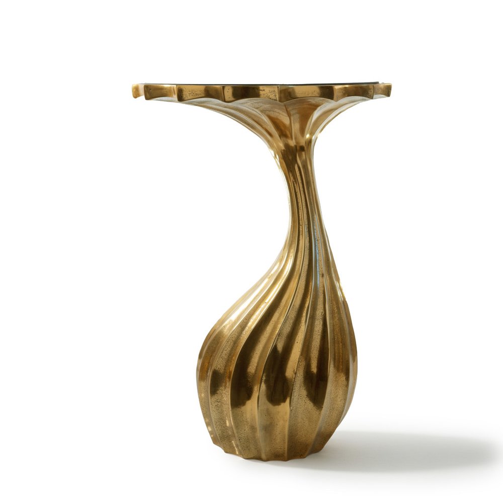 25" Gold And Black Aluminum And Granite Round Abstract End Table — view 3