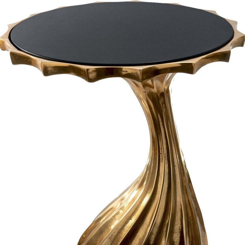 25" Gold And Black Aluminum And Granite Round Abstract End Table HomeRoots
