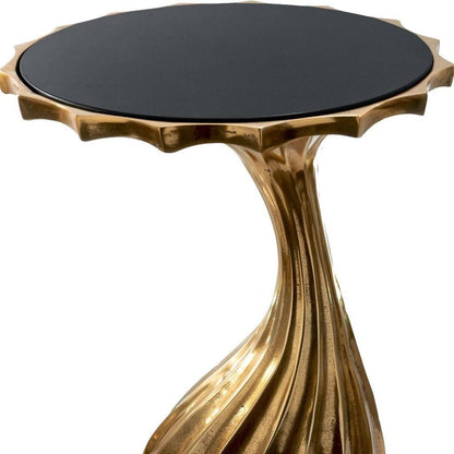 25" Gold And Black Aluminum And Granite Round Abstract End Table HomeRoots