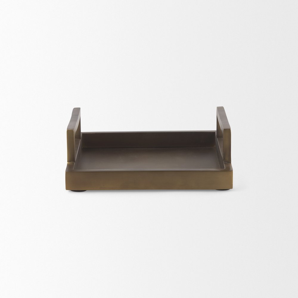 12" Gold Aluminum Hand Finished Serving Tray With Handles — view 2
