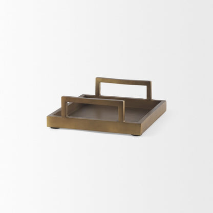 12" Gold Aluminum Hand Finished Serving Tray With Handles HomeRoots