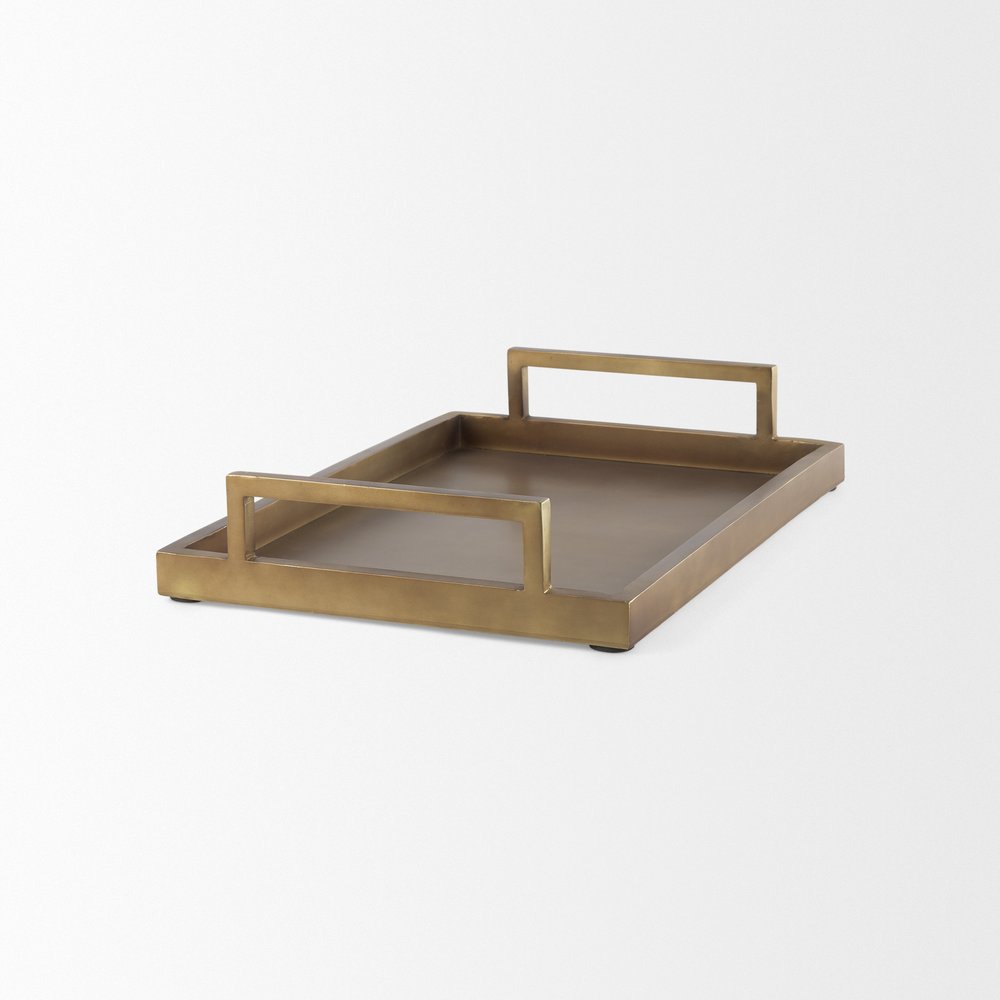 15" Gold Aluminum Hand Finished Vanity Tray With Handles — view 14