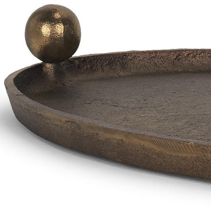 14" Antiqued Gold Aluminum Hand Finished Oval Vanity Tray With Handles HomeRoots