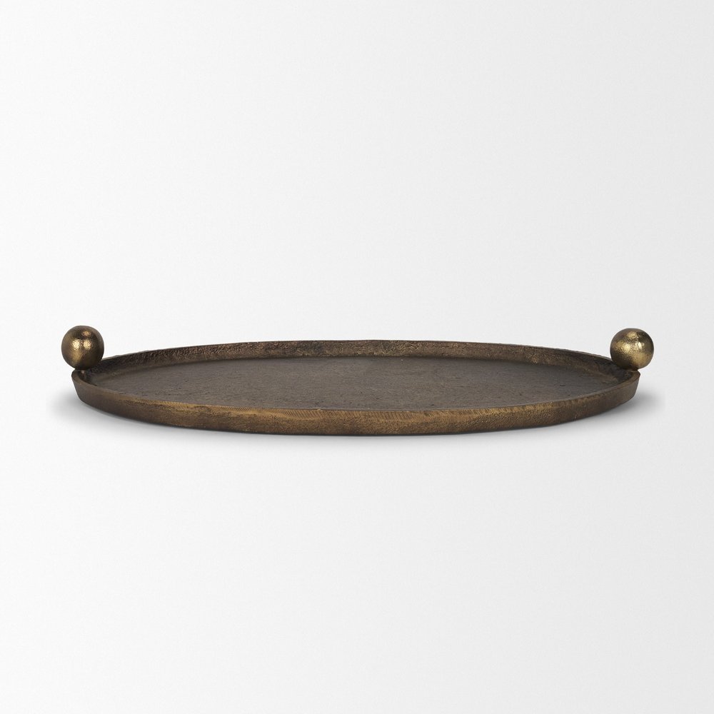 14" Antiqued Gold Aluminum Hand Finished Oval Vanity Tray With Handles HomeRoots