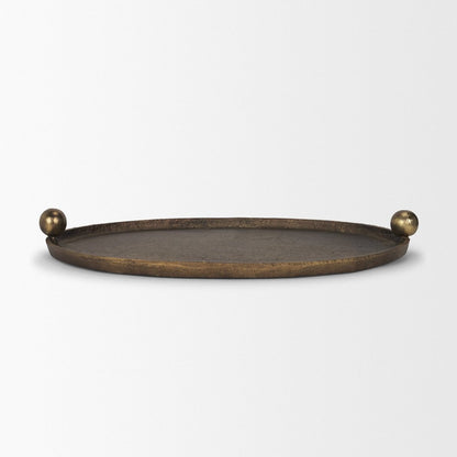 14" Antiqued Gold Aluminum Hand Finished Oval Vanity Tray With Handles HomeRoots