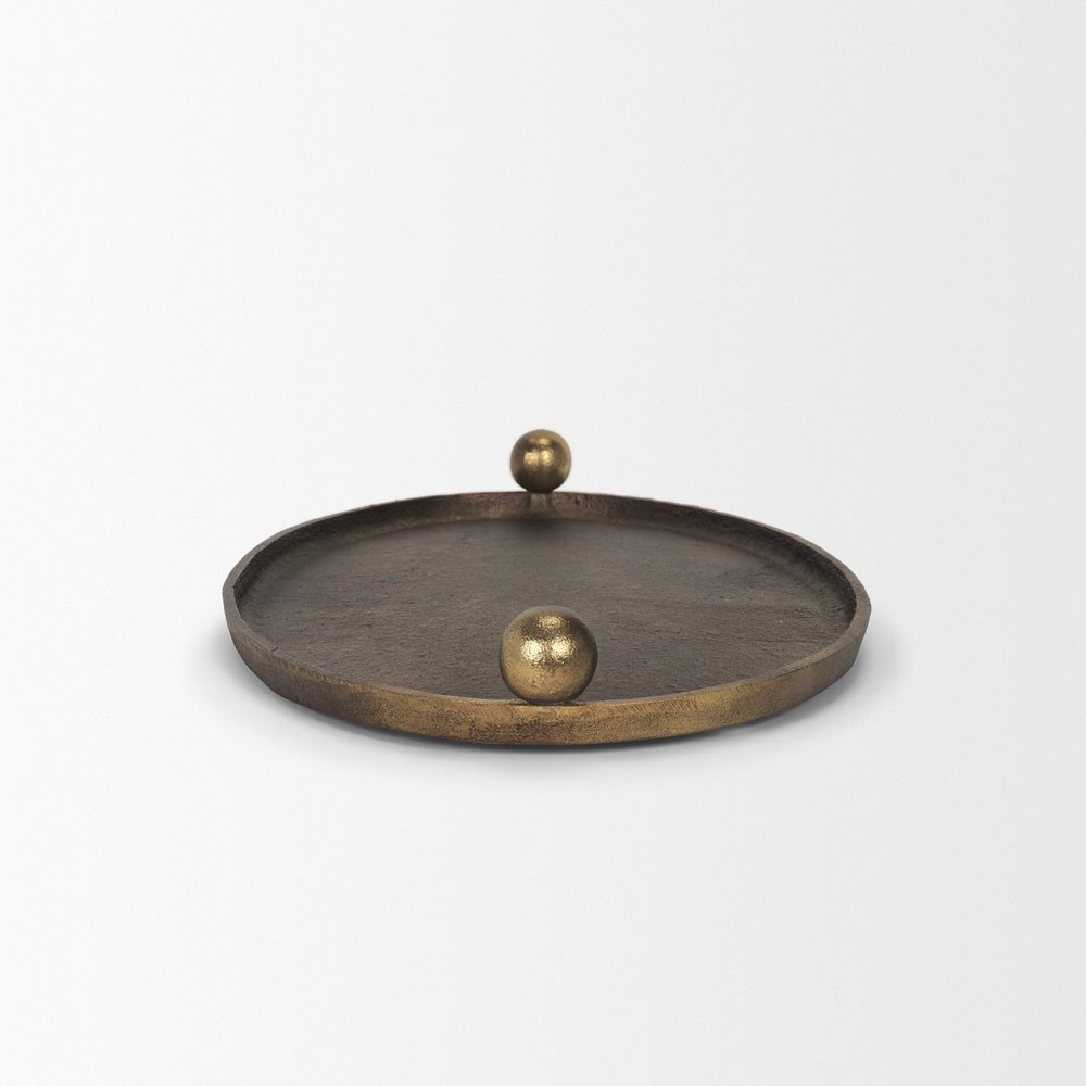 14" Antiqued Gold Aluminum Hand Finished Oval Vanity Tray With Handles — view 3