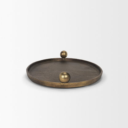 14" Antiqued Gold Aluminum Hand Finished Oval Vanity Tray With Handles HomeRoots
