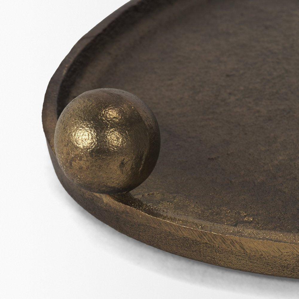 14" Antiqued Gold Aluminum Hand Finished Oval Vanity Tray With Handles — view 7