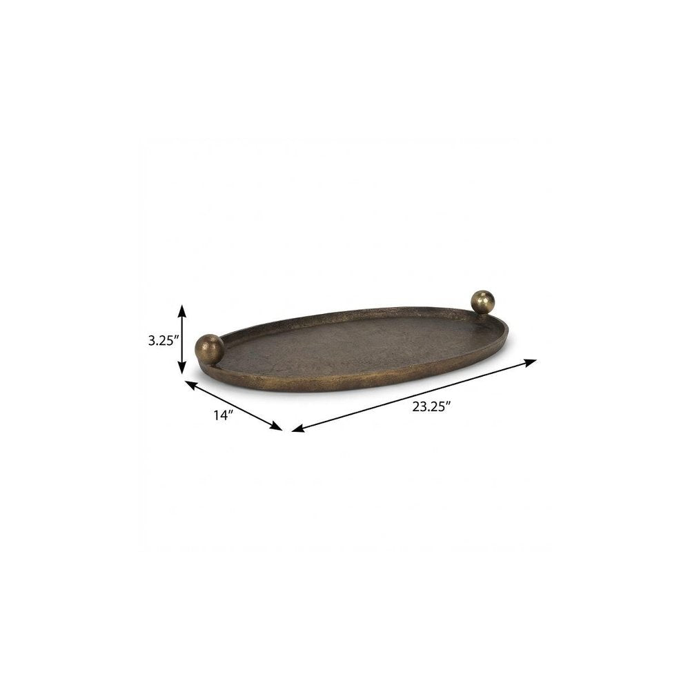 14" Antiqued Gold Aluminum Hand Finished Oval Vanity Tray With Handles — view 9