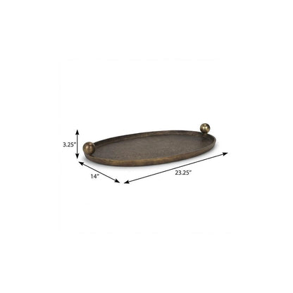 14" Antiqued Gold Aluminum Hand Finished Oval Vanity Tray With Handles HomeRoots