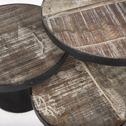 Set of Three Black And Light Brown Iron And Solid Wood Round Risers HomeRoots