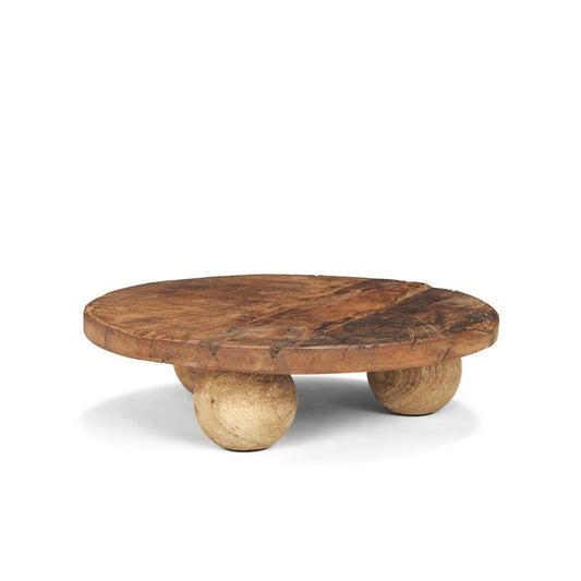 14" Brown Reclaimed Wood Hand Finished Round Riser Tray