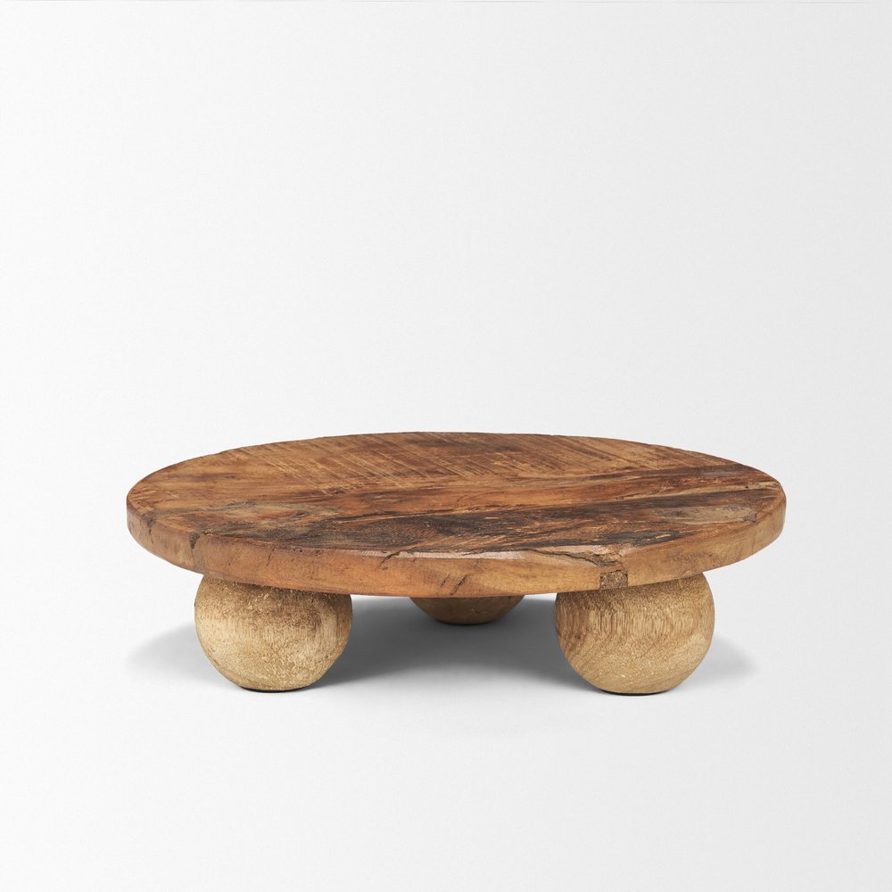 14" Brown Reclaimed Wood Hand Finished Round Riser Tray — view 3